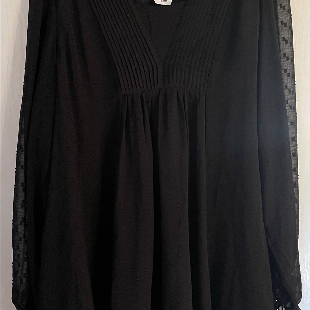NWT Indigo Soul El Swiss Dot Pleated Tunic Black 2X
